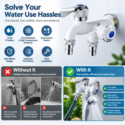Dual Outlet Washing Machine Faucet, 1/2-Inch Universal Connector