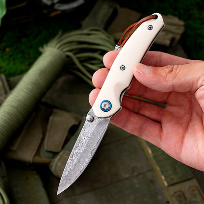 Damascus Folding Tool “Blue Sparrow” – Precision Craft Pocket EDC