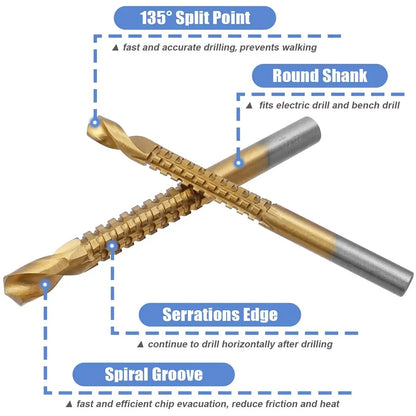 Titanium HSS Serrated Drill Bit Set – 6-Pack, 3–8mm, Fast Chip Removal