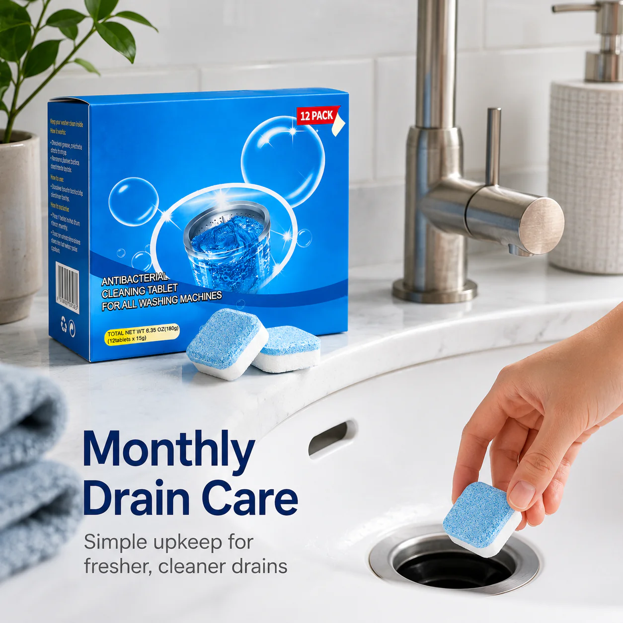 Drain Dissolver Tablets 12-Pack – Sink, Shower & Washer Rescue