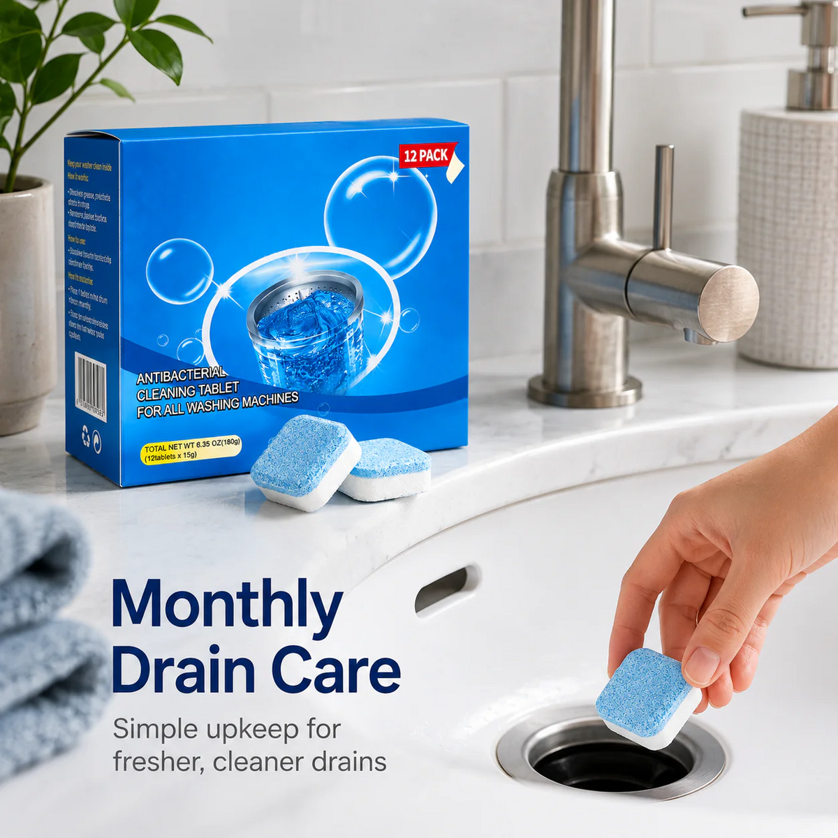 Drain Dissolver Tablets 12-Pack – Sink, Shower & Washer Rescue