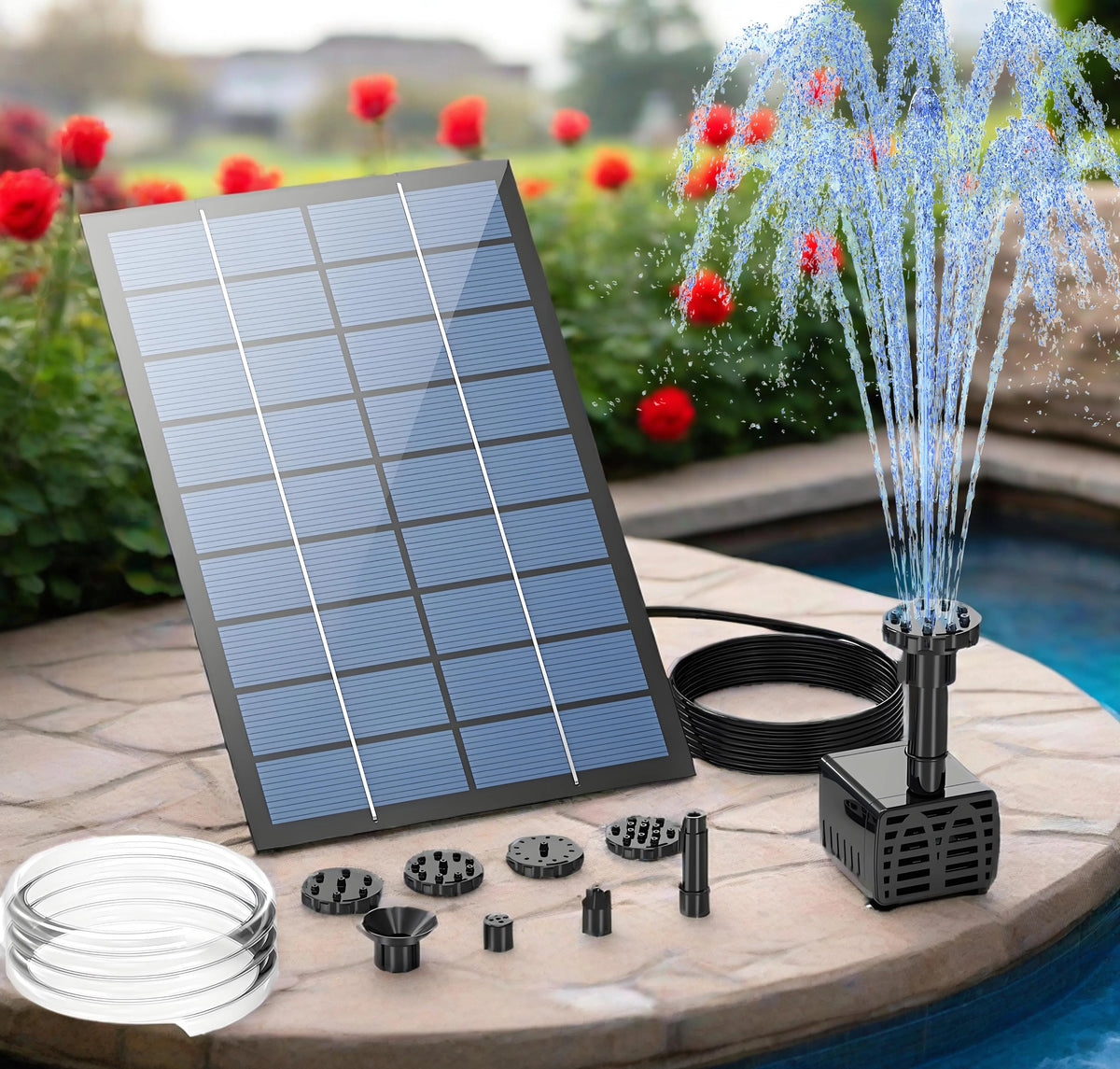 Solar Fountain Pump with 6 Nozzles – Floating Garden Water Feature