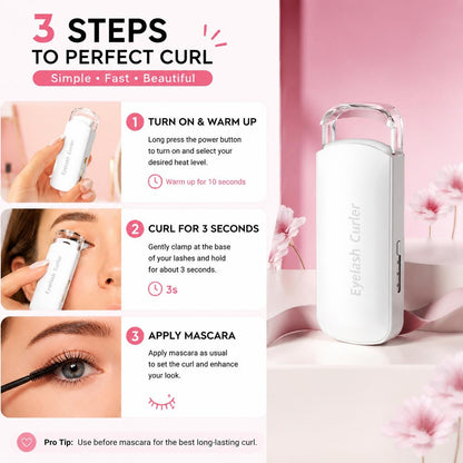 USB Rechargeable Heated Eyelash Curler – 3 Temps, Long-Lasting Natural Curl