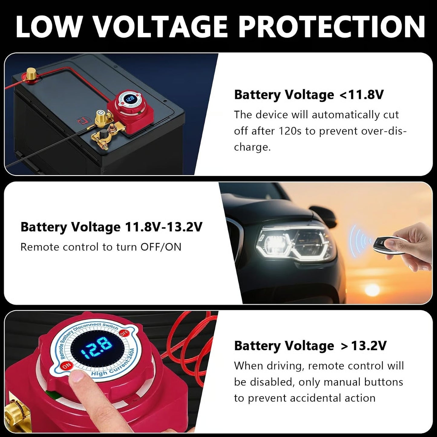 12V 240A Remote Battery Disconnect Switch with LED Voltage Display