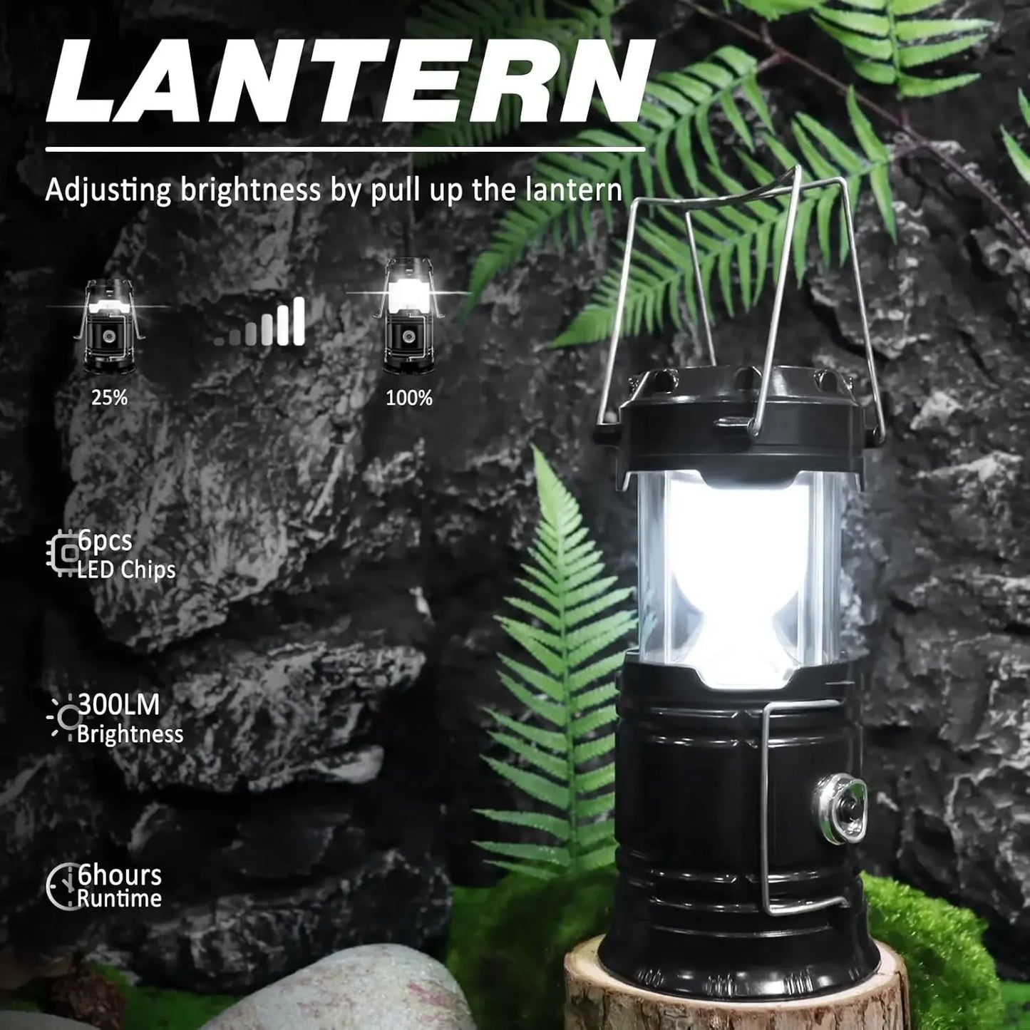 Solar Rechargeable Camping Lantern – Magnetic Base, Foldable Hook, Multi-Mode Flashlight