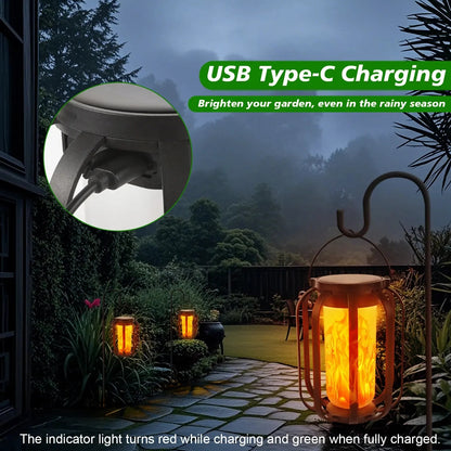 Solar Flame Garden Lantern – Realistic Dancing Flame, Solar & USB Charging, Waterproof Patio Light