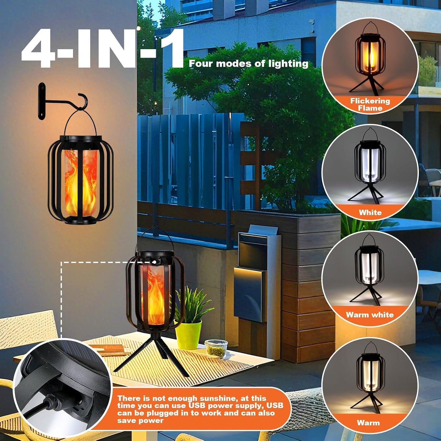 Solar Flame Garden Lantern – Realistic Dancing Flame, Solar & USB Charging, Waterproof Patio Light