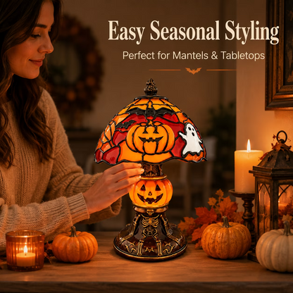 Halloween Pumpkin Lamp – Hand-Painted Design, Warm Glow & USB Powered