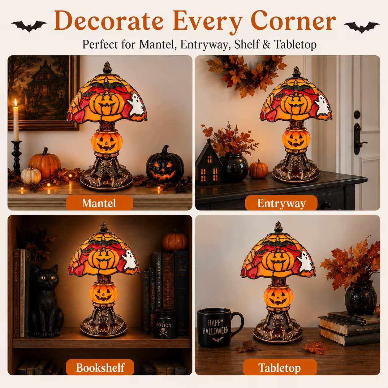 Halloween Pumpkin Lamp – Hand-Painted Design, Warm Glow & USB Powered