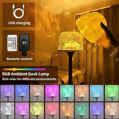 Ocean Wave Water Ripple Lamp – 16 Colors, Remote Control, USB Desk Night Light