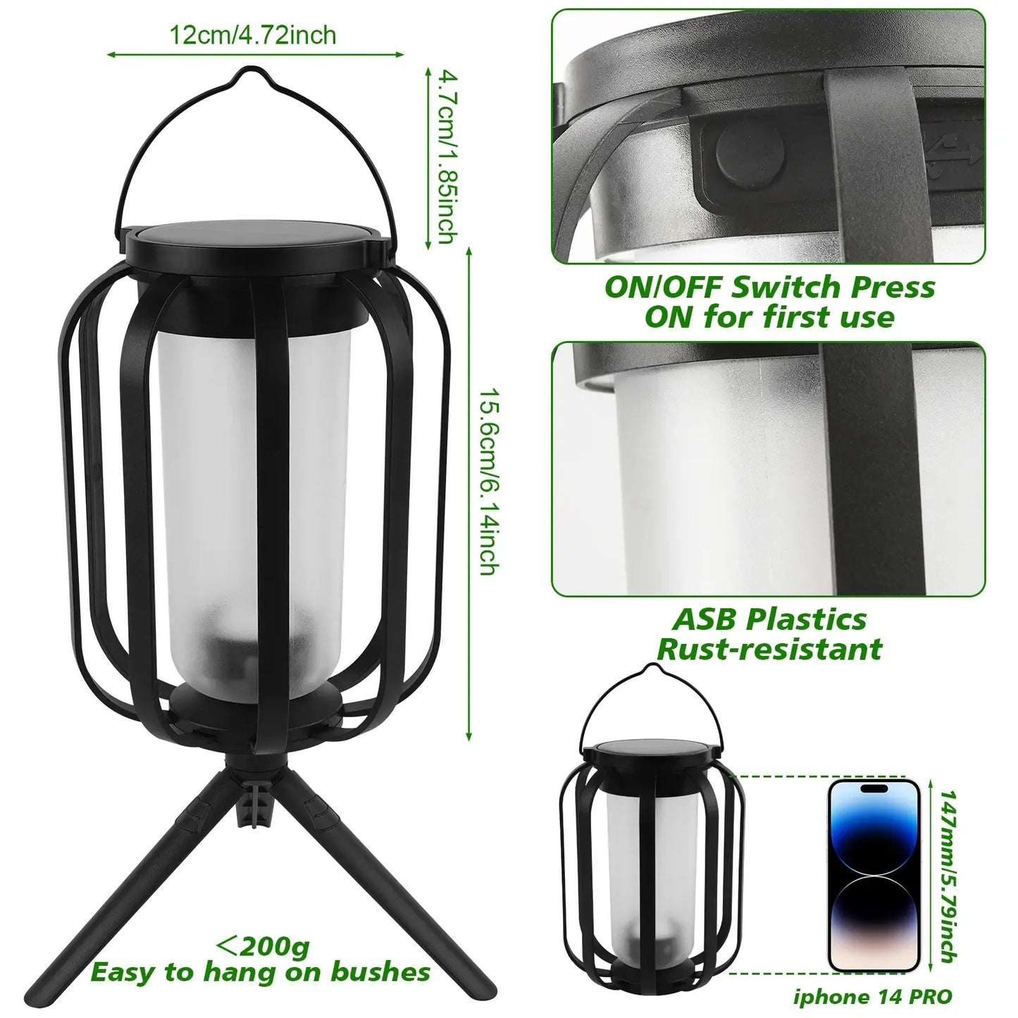 Solar Flame Garden Lantern – Realistic Dancing Flame, Solar & USB Charging, Waterproof Patio Light