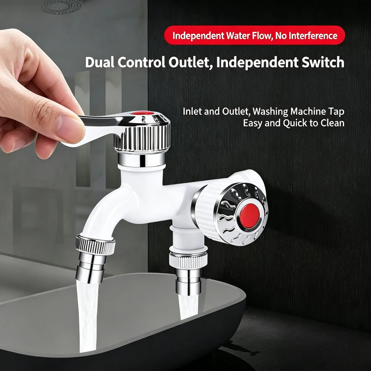 Dual Outlet Washing Machine Faucet, 1/2-Inch Universal Connector