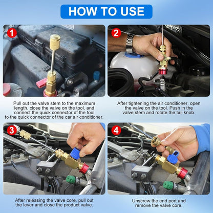 R134A AC Valve Core Service Kit – High & Low Pressure Remover, 10 Valve Cores & Wrench