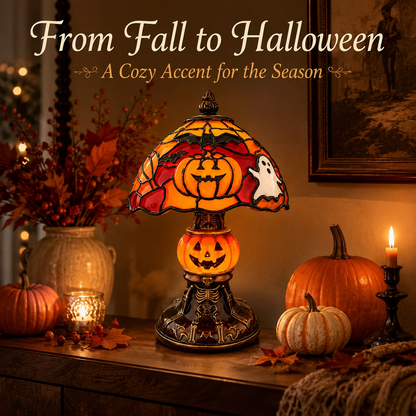 Halloween Pumpkin Lamp – Hand-Painted Design, Warm Glow & USB Powered
