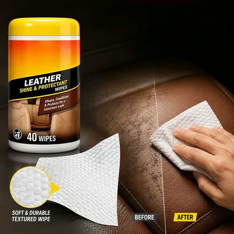 3-in-1 Leather Car Cleaning Wipes with UV Protection