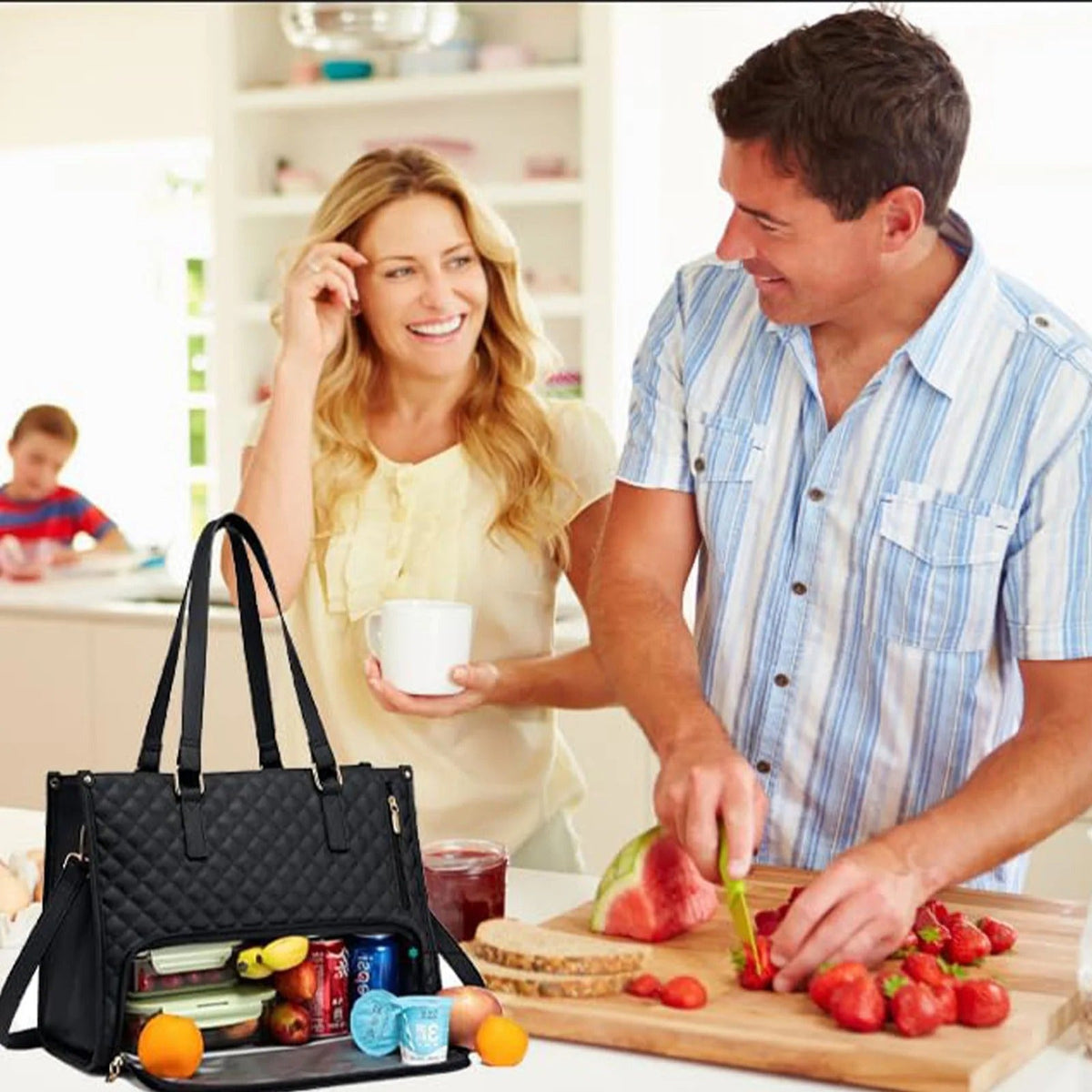 Lunch Tote Bag for Women – Quilted Laptop Handbag with Insulated Lunch Compartment