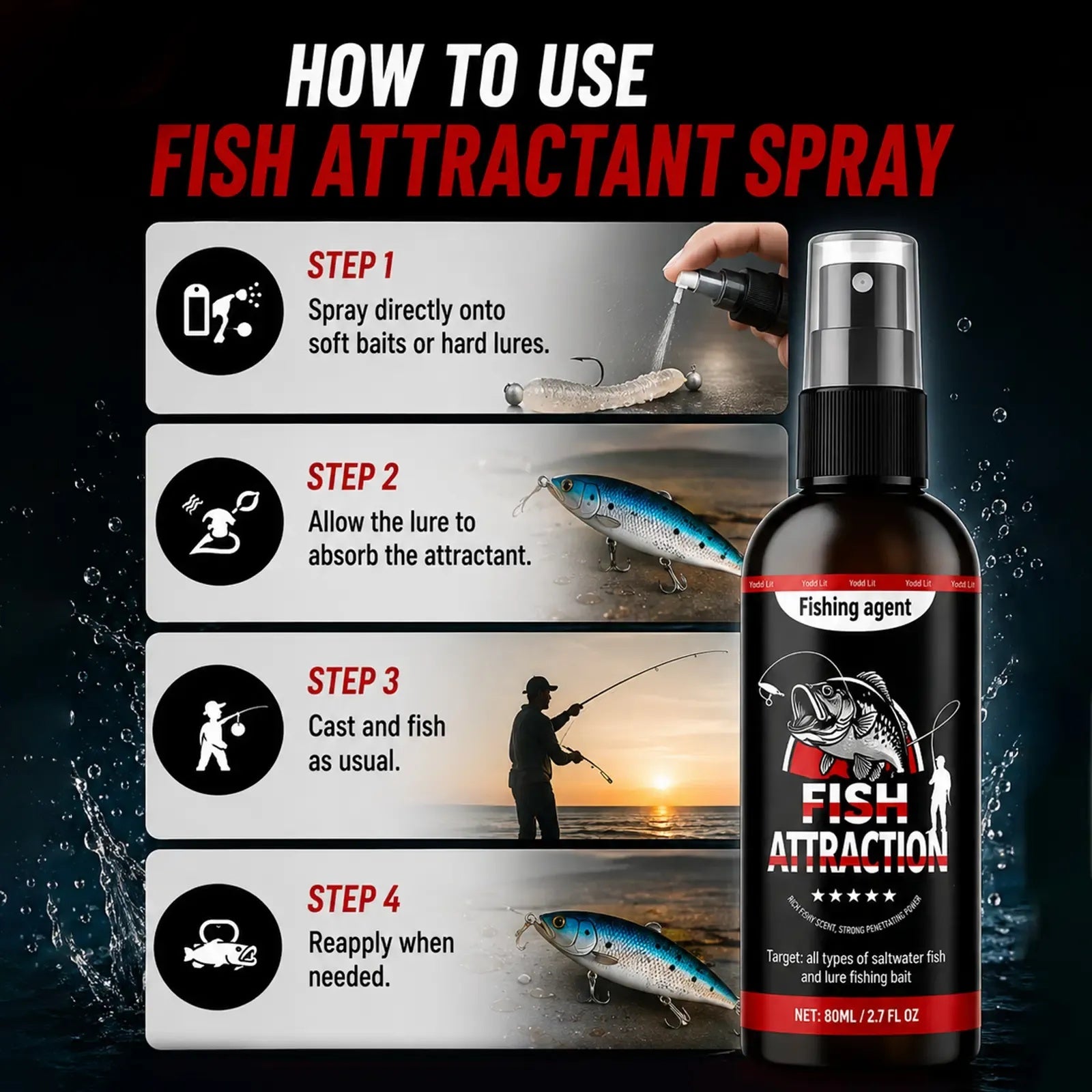 Concentrated Fish Attractant Spray – Marine Scent Formula for Lures & Soft Baits