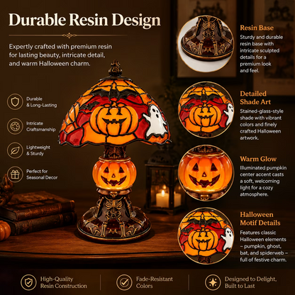 Halloween Pumpkin Lamp – Hand-Painted Design, Warm Glow & USB Powered