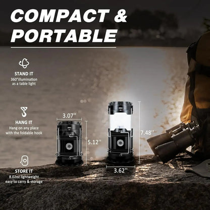 Solar Rechargeable Camping Lantern – Magnetic Base, Foldable Hook, Multi-Mode Flashlight