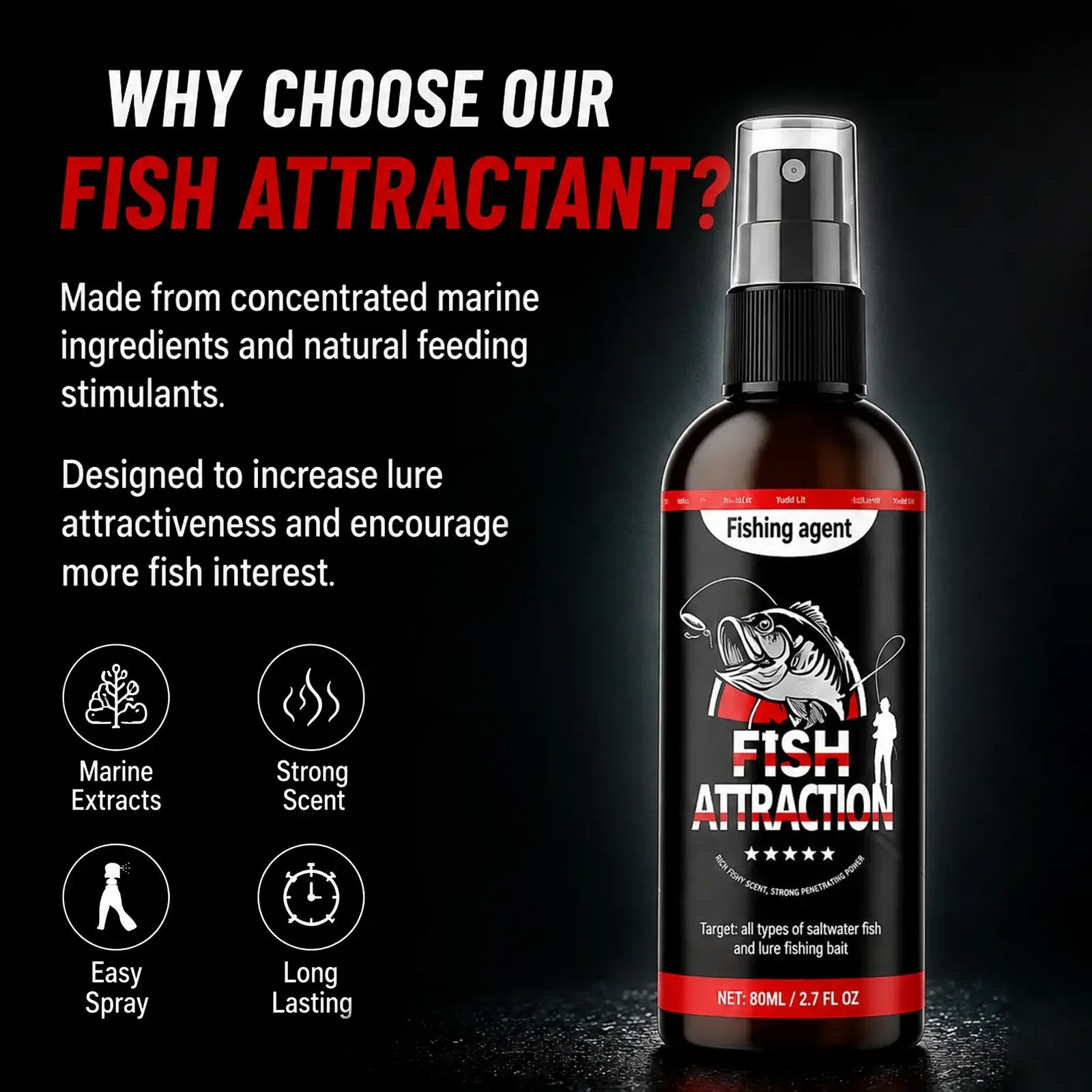 Concentrated Fish Attractant Spray – Marine Scent Formula for Lures & Soft Baits