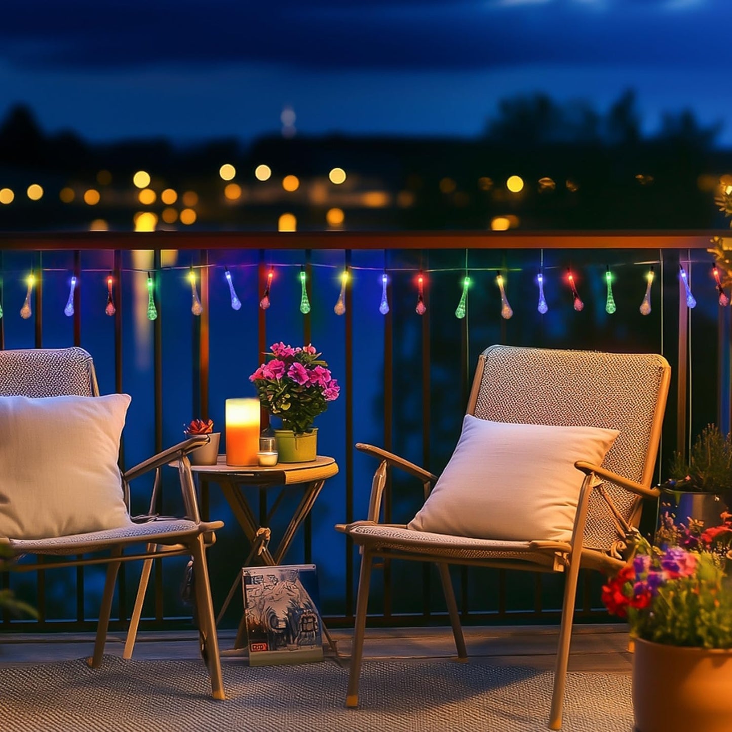 Solar Water Drop String Lights – 8 Modes, IP44 Waterproof Outdoor Lights