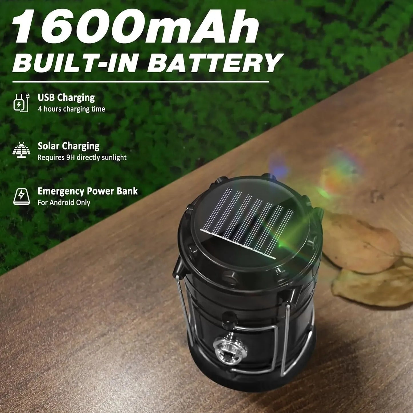 Solar Rechargeable Camping Lantern – Magnetic Base, Foldable Hook, Multi-Mode Flashlight