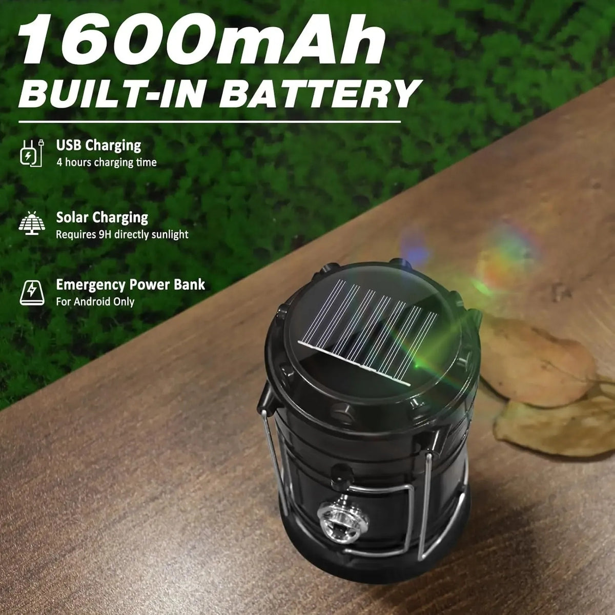 Solar Rechargeable Camping Lantern – Magnetic Base, Foldable Hook, Multi-Mode Flashlight
