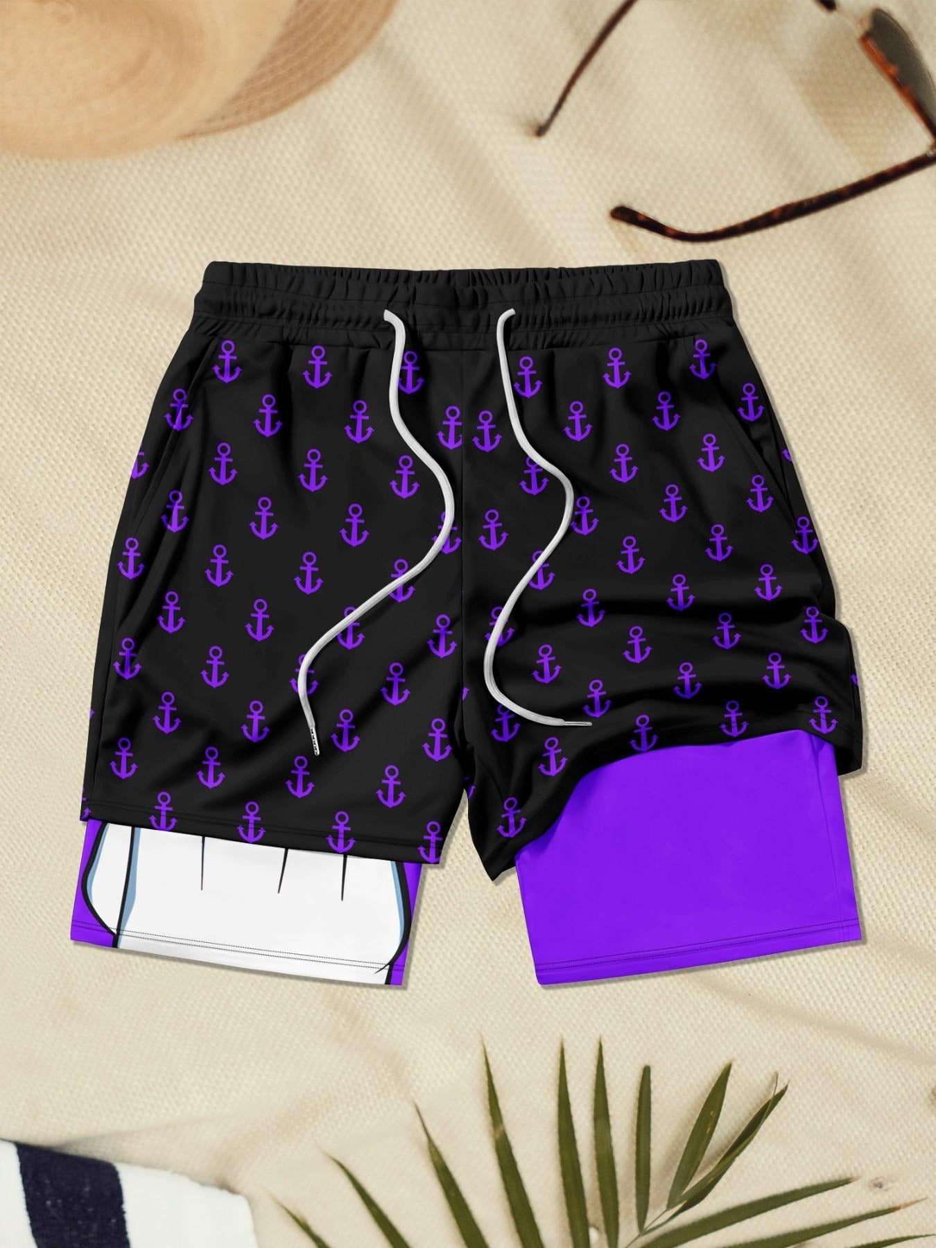 Men’s 2-in-1 Quick Dry Swim Trunks, Bold Duck & Anchor Print
