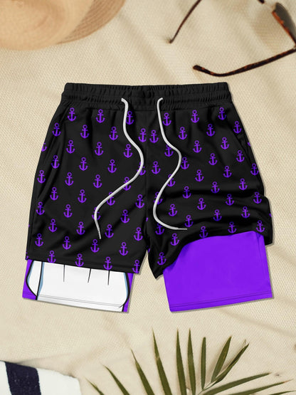 Men’s 2-in-1 Quick Dry Swim Trunks, Bold Duck & Anchor Print