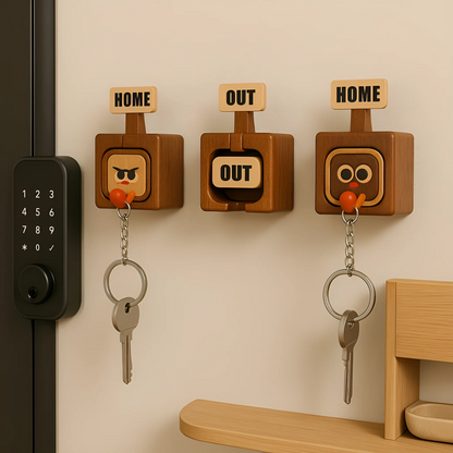 Handmade Wooden Magnetic Key Holder – 3 Cute Cartoon Wall Hooks & Charms