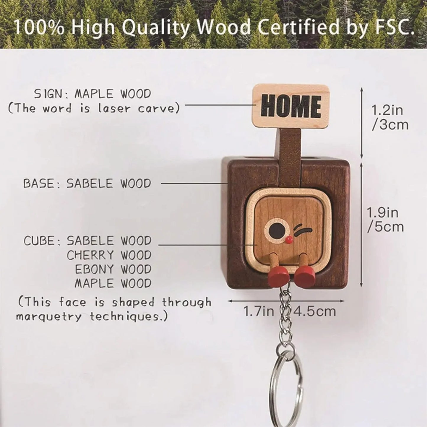 Handmade Wooden Magnetic Key Holder – 3 Cute Cartoon Wall Hooks & Charms