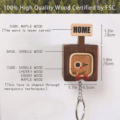 Handmade Wooden Magnetic Key Holder – 3 Cute Cartoon Wall Hooks & Charms