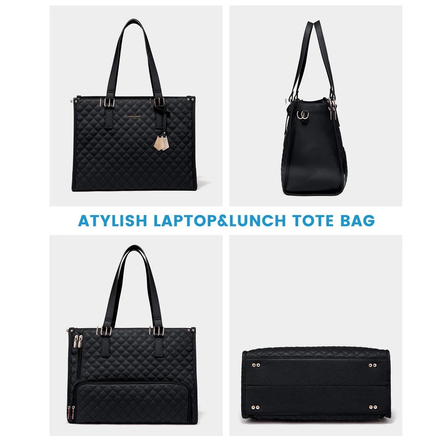 Lunch Tote Bag for Women – Quilted Laptop Handbag with Insulated Lunch Compartment
