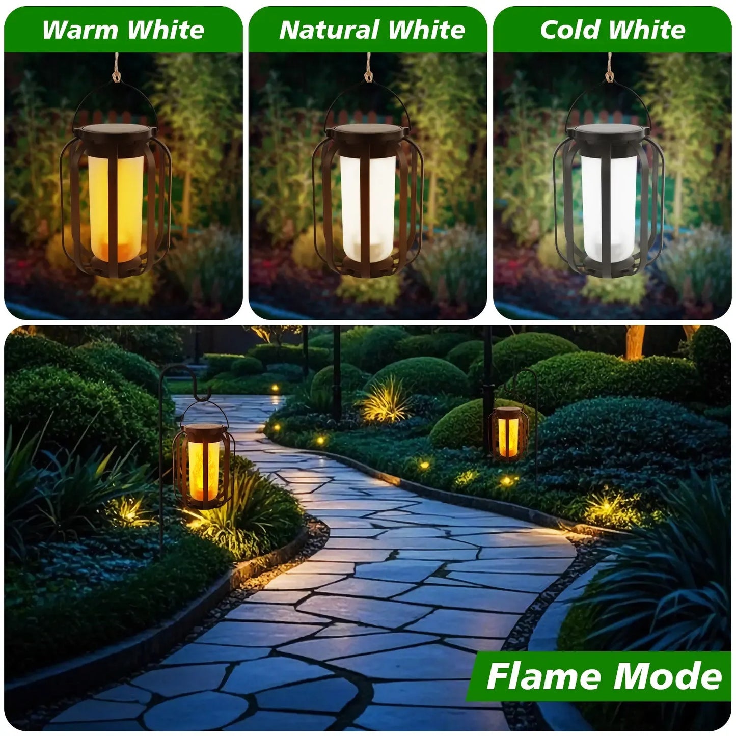Solar Flame Garden Lantern – Realistic Dancing Flame, Solar & USB Charging, Waterproof Patio Light