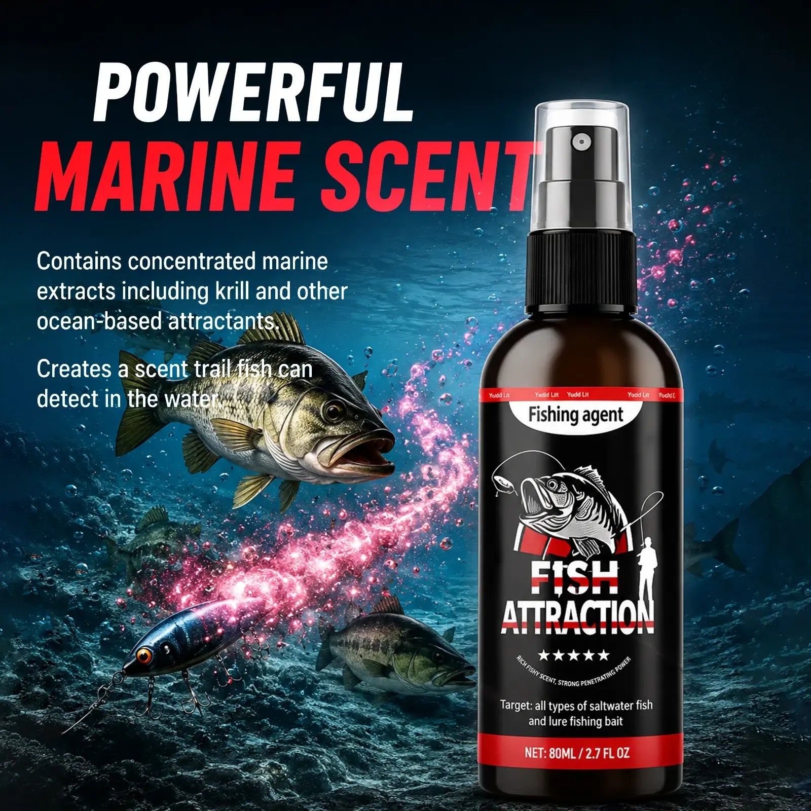 Concentrated Fish Attractant Spray – Marine Scent Formula for Lures & Soft Baits