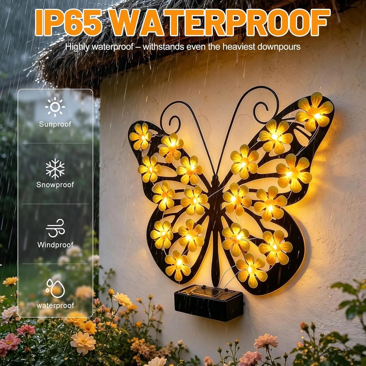 Solar Metal Butterfly Wall Art Light – 30 LED Outdoor Garden Decor Gift