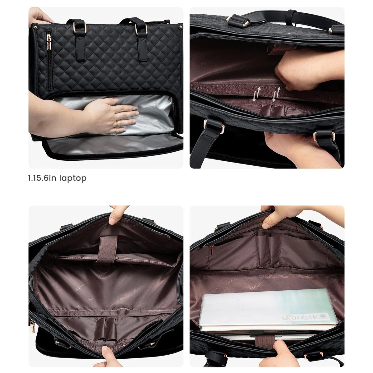 Lunch Tote Bag for Women – Quilted Laptop Handbag with Insulated Lunch Compartment