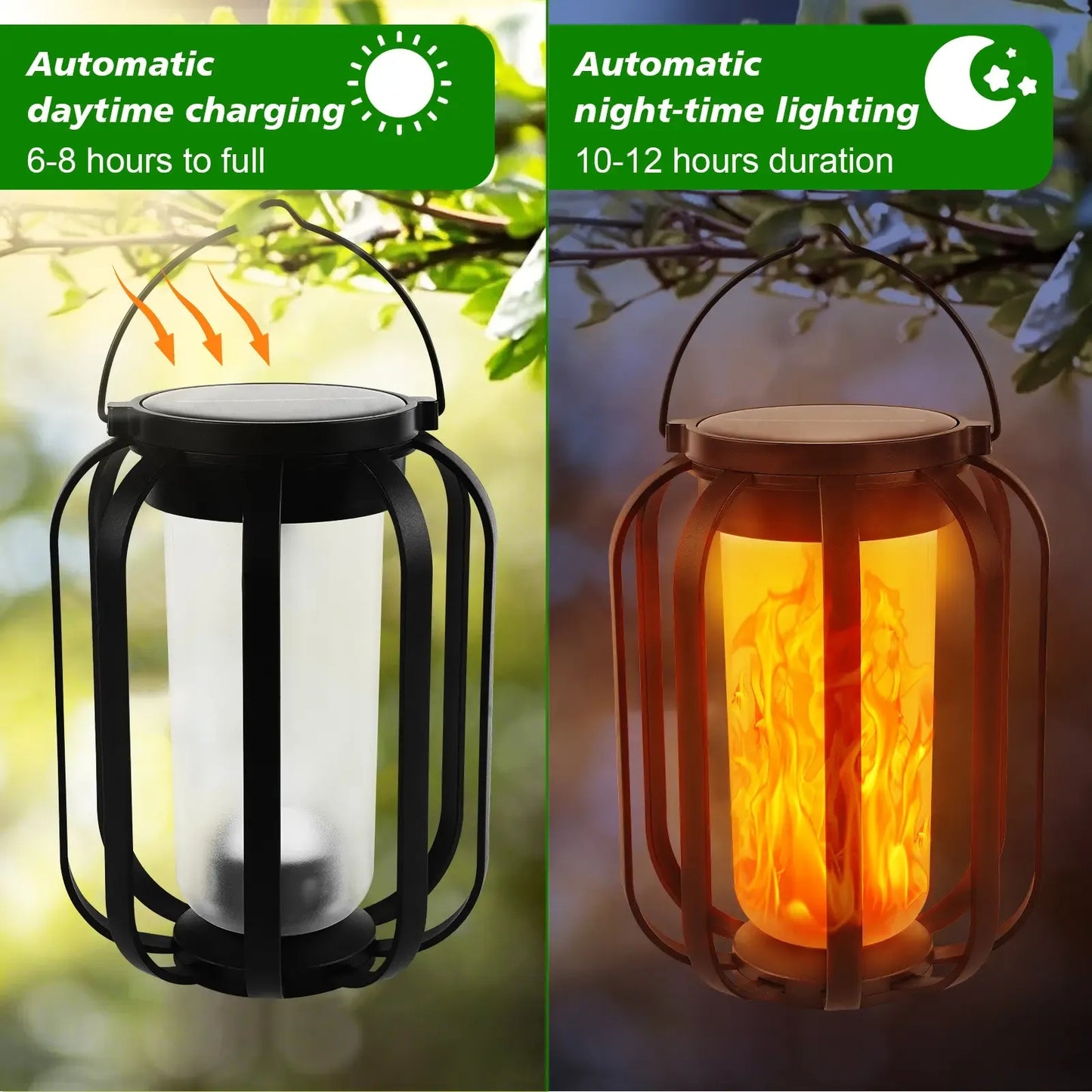 Solar Flame Garden Lantern – Realistic Dancing Flame, Solar & USB Charging, Waterproof Patio Light