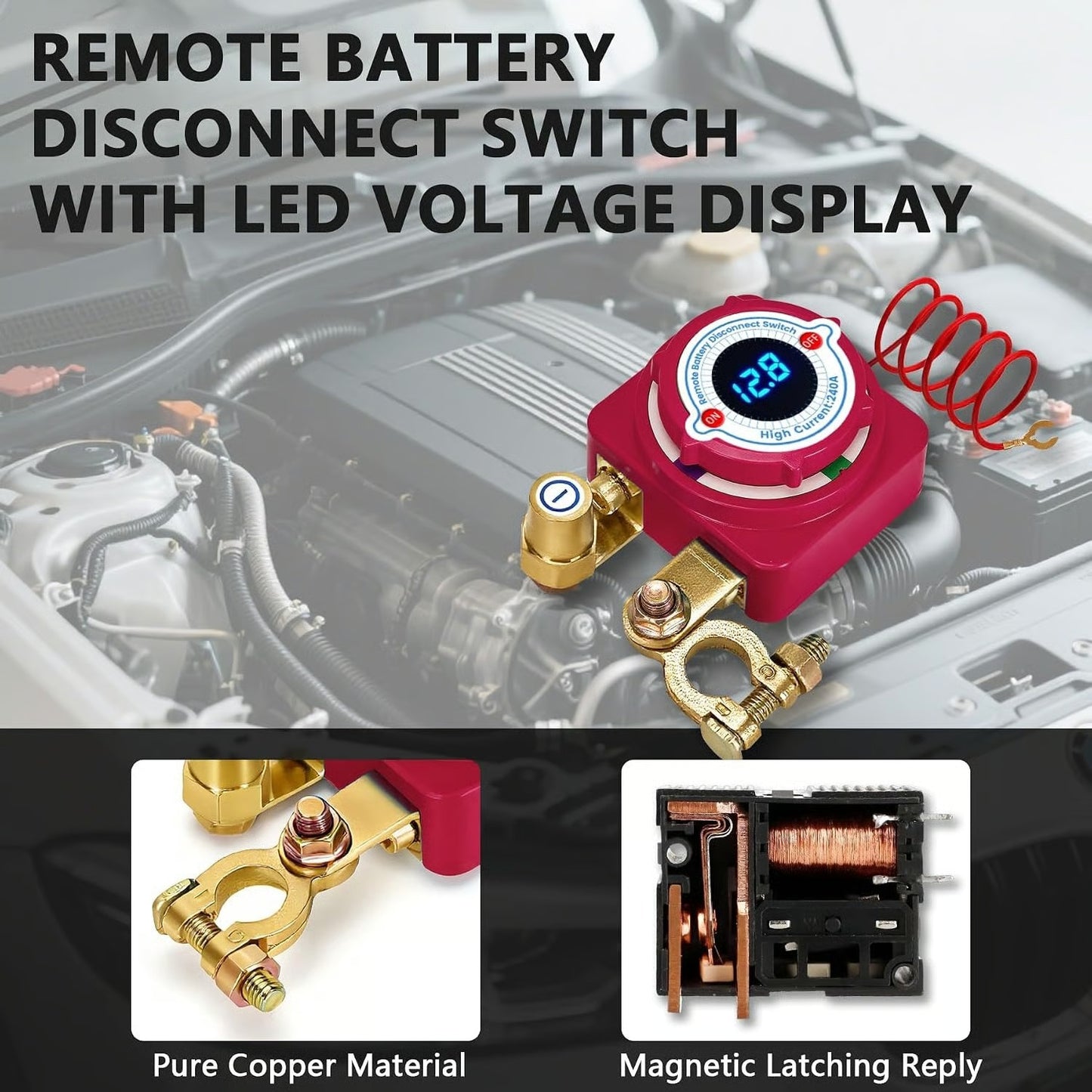 12V 240A Remote Battery Disconnect Switch with LED Voltage Display
