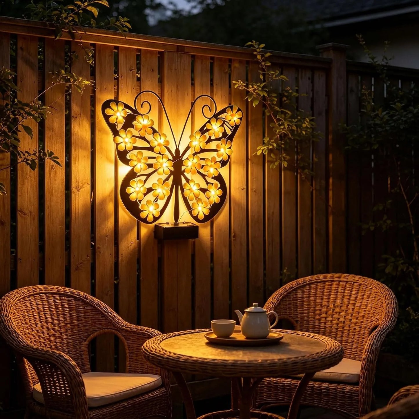 Solar Metal Butterfly Wall Art Light – 30 LED Outdoor Garden Decor Gift