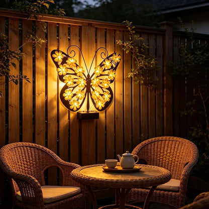 Solar Metal Butterfly Wall Art Light – 30 LED Outdoor Garden Decor Gift
