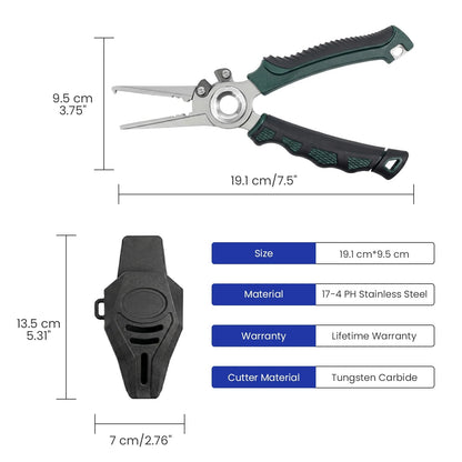 7.5" Saltwater-Proof Fishing Pliers – 17-4 Steel, Sheath & Lanyard