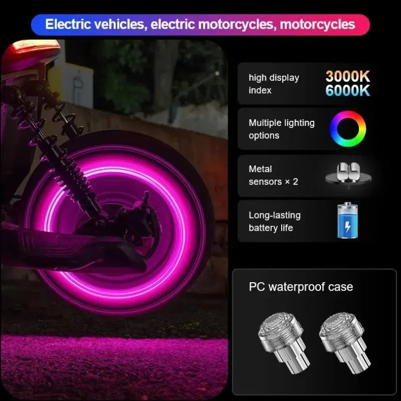 2 PCS Smart Motion-Activated LED Tire Valve Caps – Waterproof Neon Wheel Lights