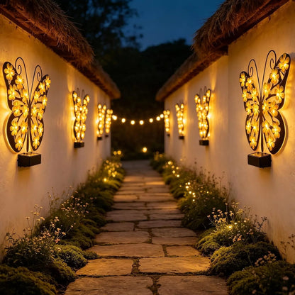 Solar Metal Butterfly Wall Art Light – 30 LED Outdoor Garden Decor Gift