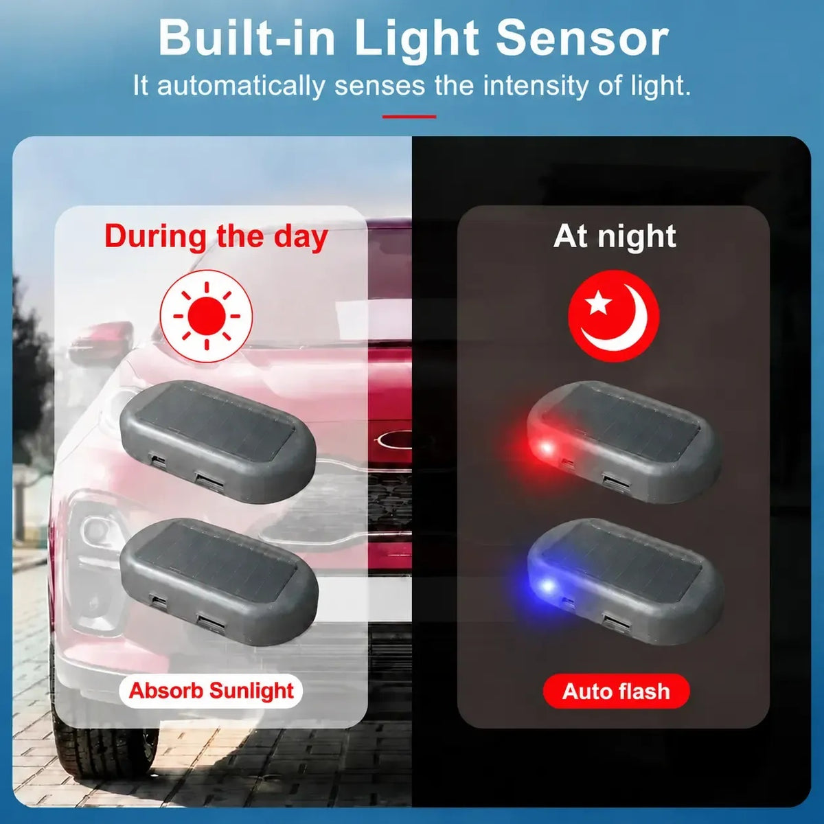 Solar Powered Fake Car Alarm Light – LED Simulated Security Warning Flashing Lamp