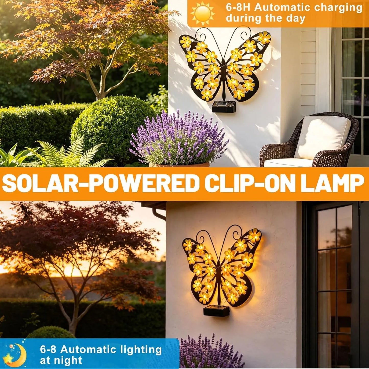 Solar Metal Butterfly Wall Art Light – 30 LED Outdoor Garden Decor Gift