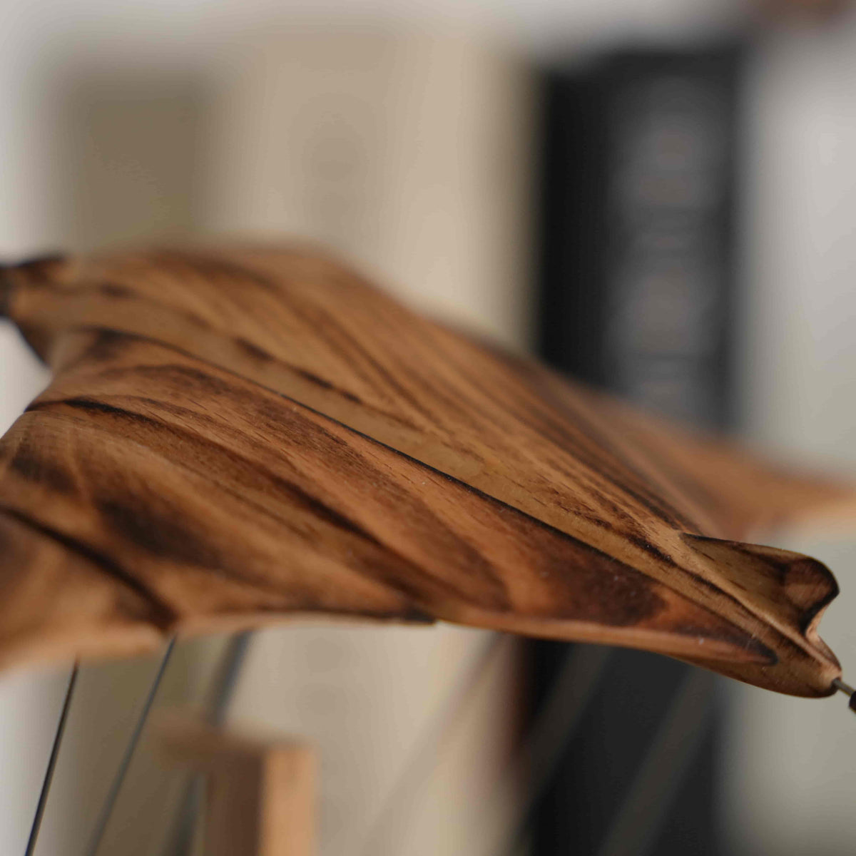 Wooden Manta Ray Sculpture with Moving Wings