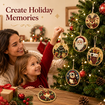 6Pcs DIY Wooden Christmas Tree Diamond Painting Ornaments