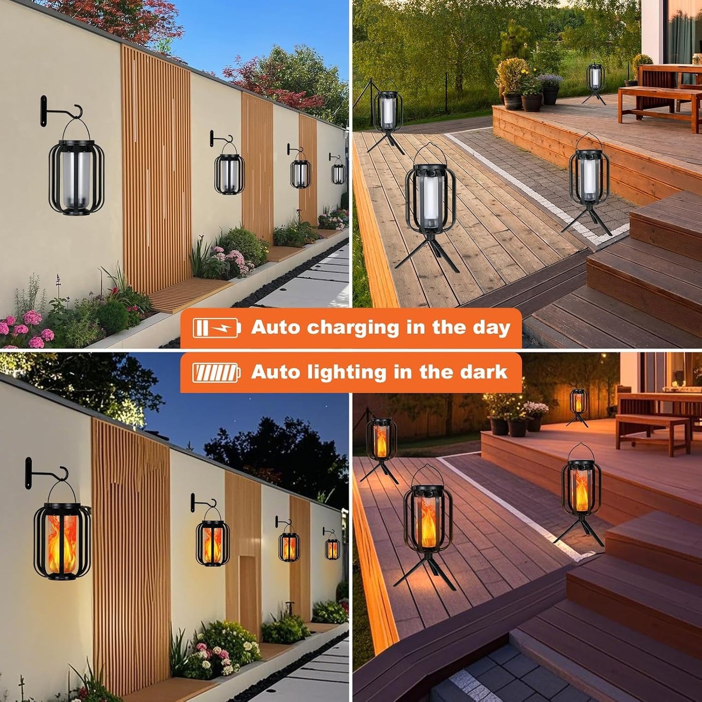 Solar Flame Garden Lantern – Realistic Dancing Flame, Solar & USB Charging, Waterproof Patio Light