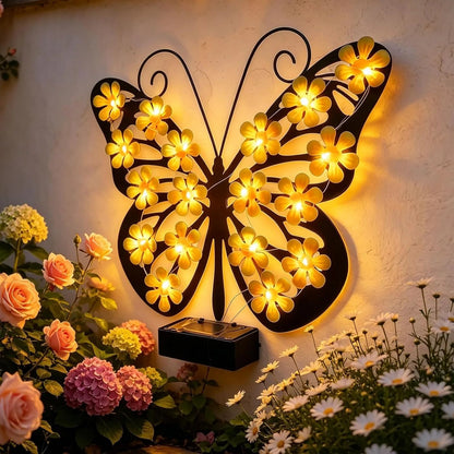 Solar Metal Butterfly Wall Art Light – 30 LED Outdoor Garden Decor Gift